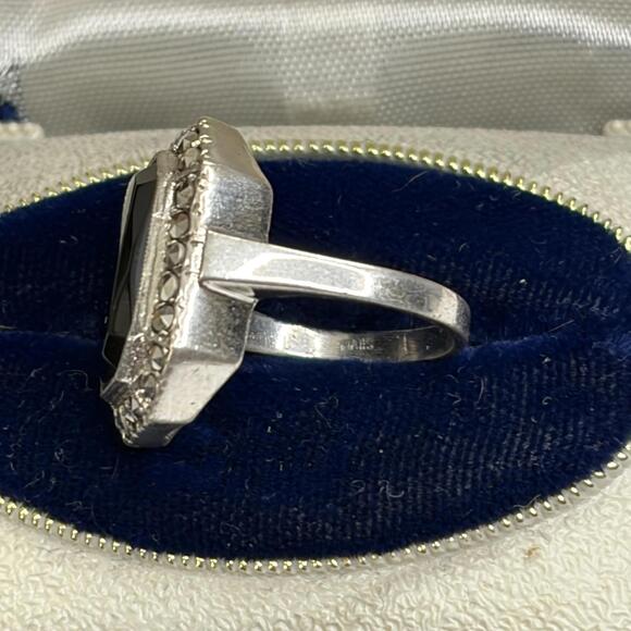 Onyx Marcasite sterling ring sz 6.5 vintage 40s - Picture 2 of 6